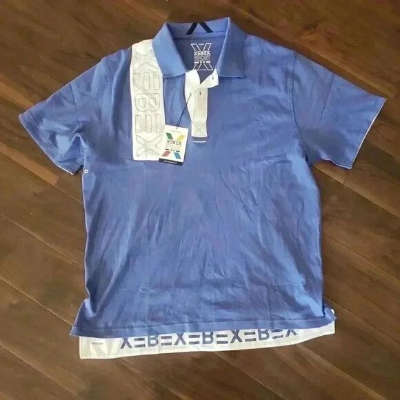 Xebex Sport Men's Blue White Embroidered Logo Shirt NEW - Picture 2 of 13